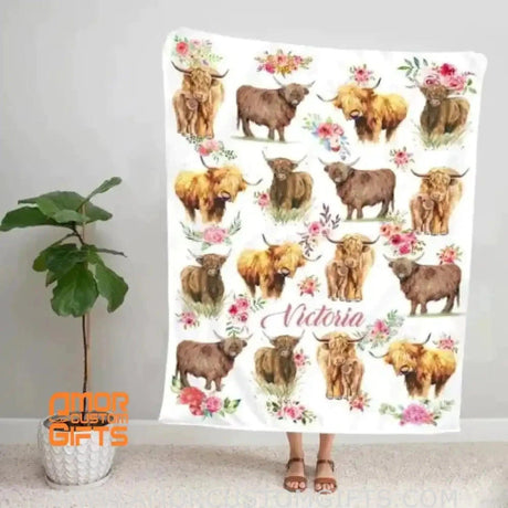 Blankets Personalized Farm Animal Cow Baby Blanket | Custom Name Ox Baby Nursery Bedding, Shower Gift