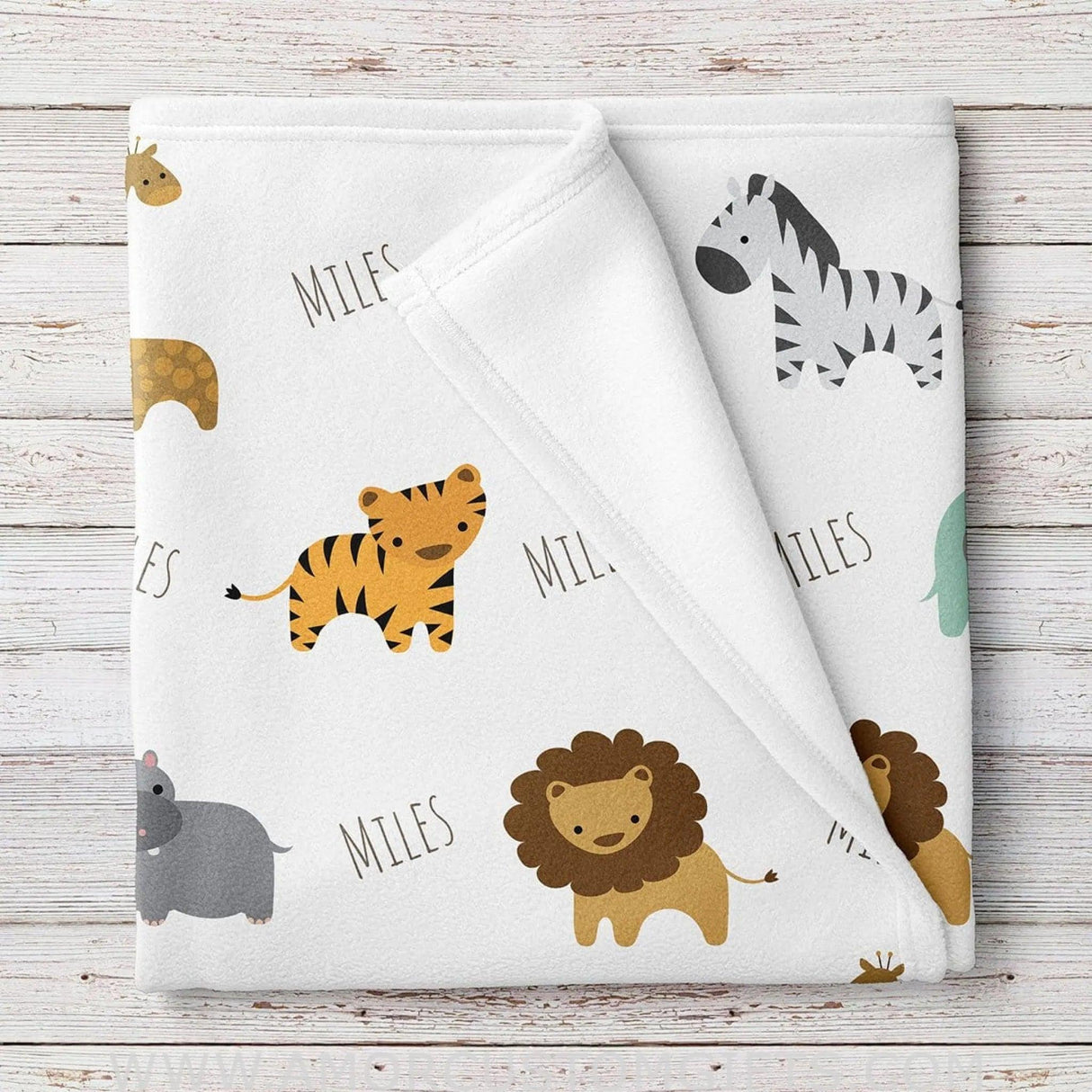 Blankets Personalized Fleece Safari Animals Baby Blanket, Gift for Kids Toddler - Blanket for Newborn