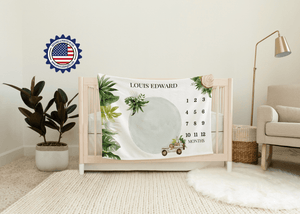 Blankets Personalized Green Life Safari Milestone Blanket, Custom Name Monthly Growth Tracker Baby Boy Photo Prop Gender Reveal Tapestry Nursery Theme