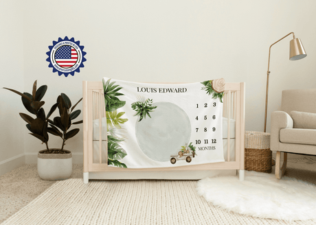 Blankets Personalized Green Life Safari Milestone Blanket, Custom Name Monthly Growth Tracker Baby Boy Photo Prop Gender Reveal Tapestry Nursery Theme