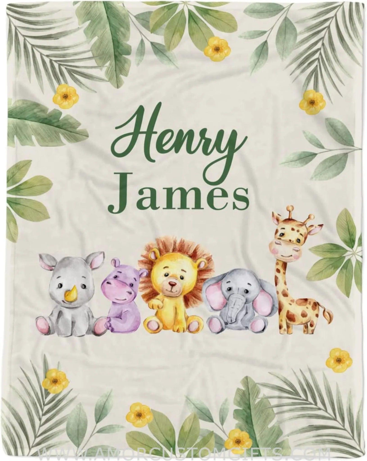 Blankets USA MADE Personalized Green Safari Baby Blanket, Jungle Animal Baby Blanket, Jungle Theme Baby Blanket, Jungle Blanket Baby