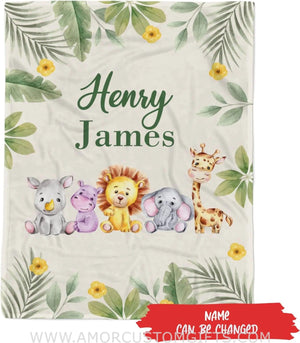 Blankets USA MADE Personalized Green Safari Baby Blanket, Jungle Animal Baby Blanket, Jungle Theme Baby Blanket, Jungle Blanket Baby