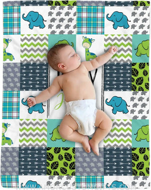 Blankets USA MADE Personalized Green Square Safari Baby Blanket, Jungle Animal Baby Blanket, Jungle Blanket Baby