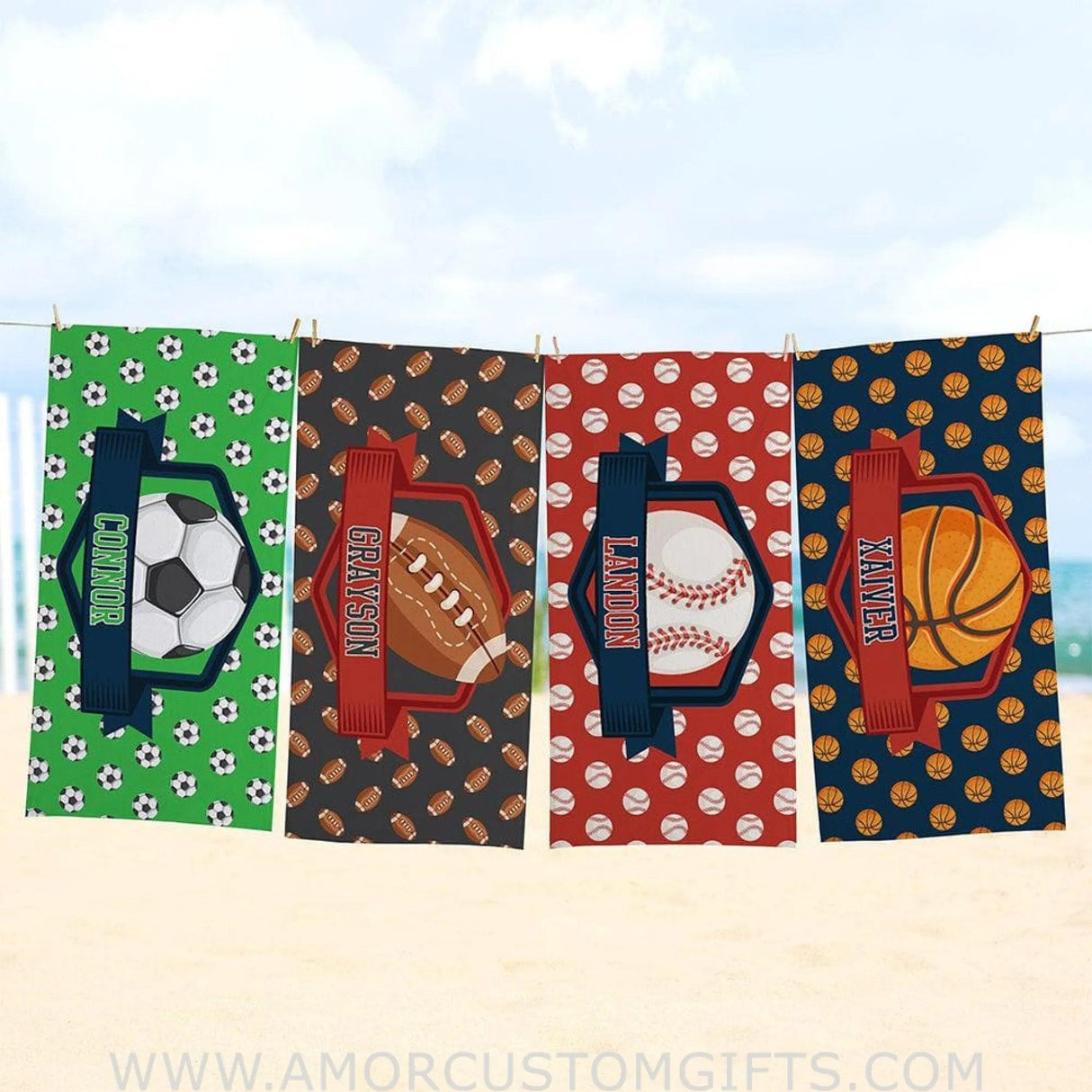 Towels USA MADE Personalized Kid Lovely Sport Beach Towel in Summer, Basketball Baseball Football Soccer Kid Towel