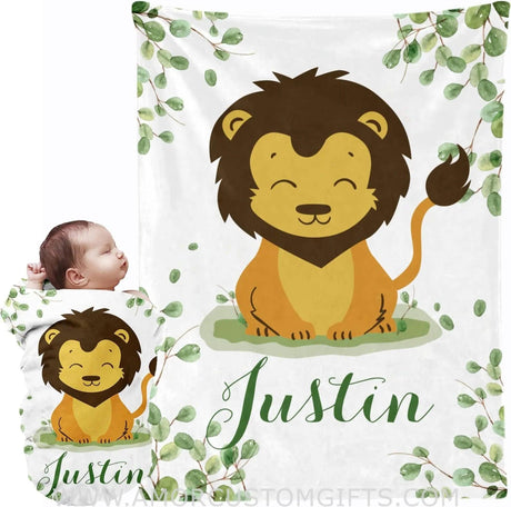 Blankets Personalized Lion Baby Blanket for Boys Baby Girls Gifts, Baby Name Blanket Custom Swaddling Nursery Throw Blankets