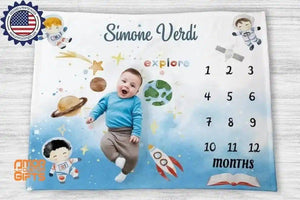 Blankets Personalized Little Astronaut Milestone Blanket, Custom Name Monthly Growth Tracker Baby Boy Photo Prop Gender Reveal Tapestry Nursery Theme