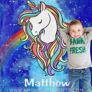 Blankets USA MADE Personalized Magical Unicorn Fleece Blanket, Custom Name Baby Blanket