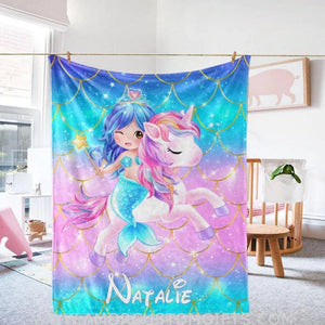 Blankets USA MADE Personalized Magical Unicorn Fleece Blanket, Custom Name Baby Blanket