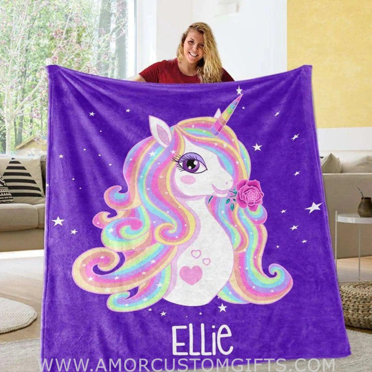 Blankets Personalized Magical Unicorn Fleece Blanket, Custom Name Baby Blanket