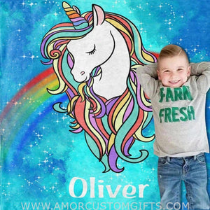 Blankets USA MADE Personalized Magical Unicorn Fleece Blanket, Custom Name Baby Blanket