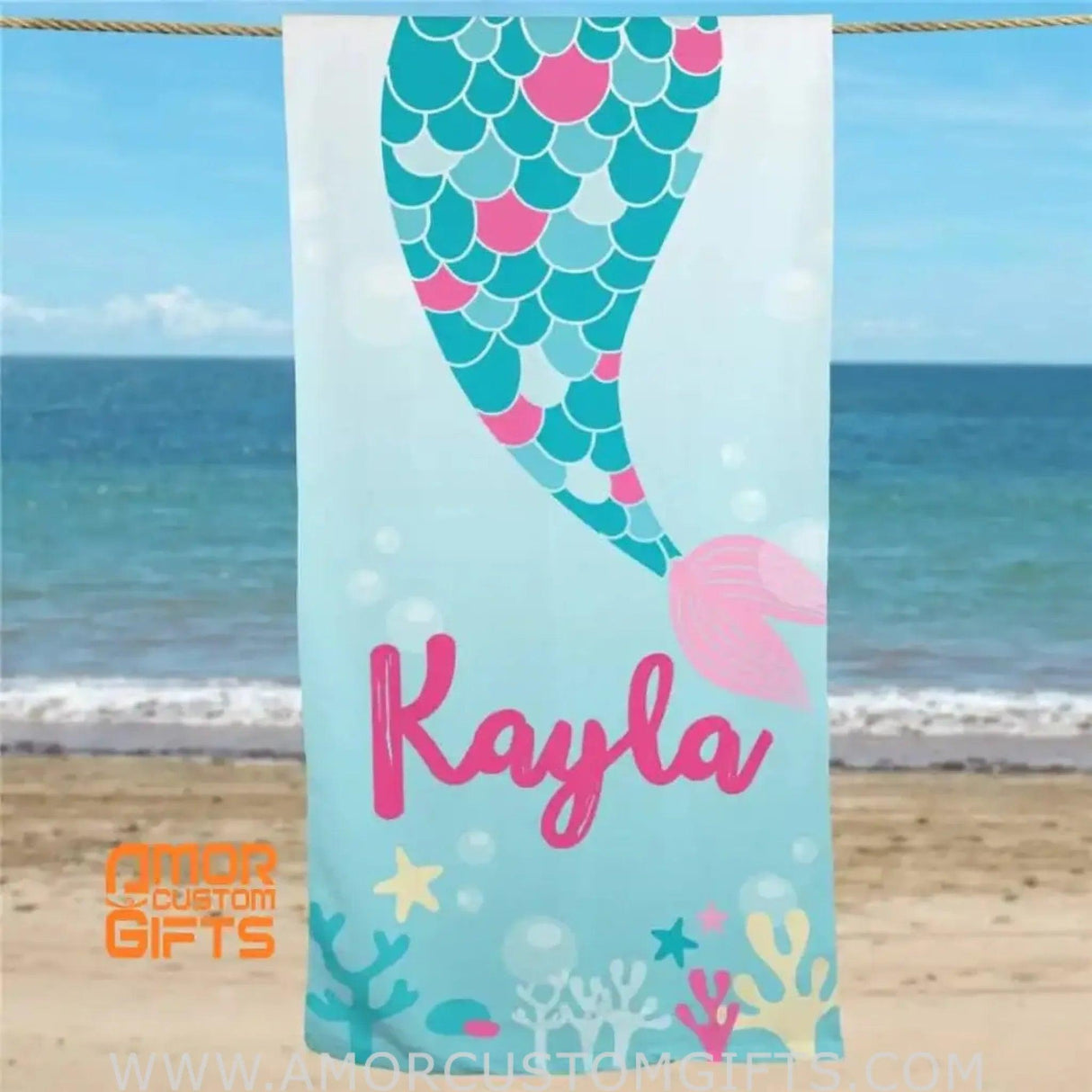 Towels USA MADE Personalized Mermaid Tail Beach Towel, Personalized Mermaid Beach Towel, Girls Gift, Summer Pool Party Essentials