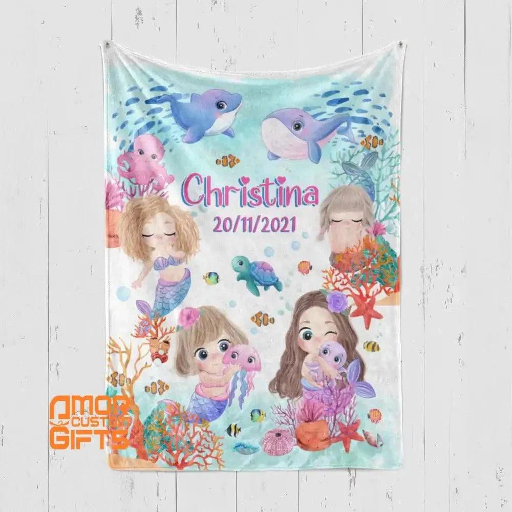 Blankets Personalized Mermaid Under The Sea Blanket