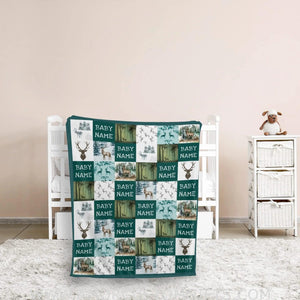 Blankets Personalized Name Baby Blanket - Woodland Deer Blanket - Fleece Blanket for Baby Boy- Baby Boy Blanket Name for Newborn