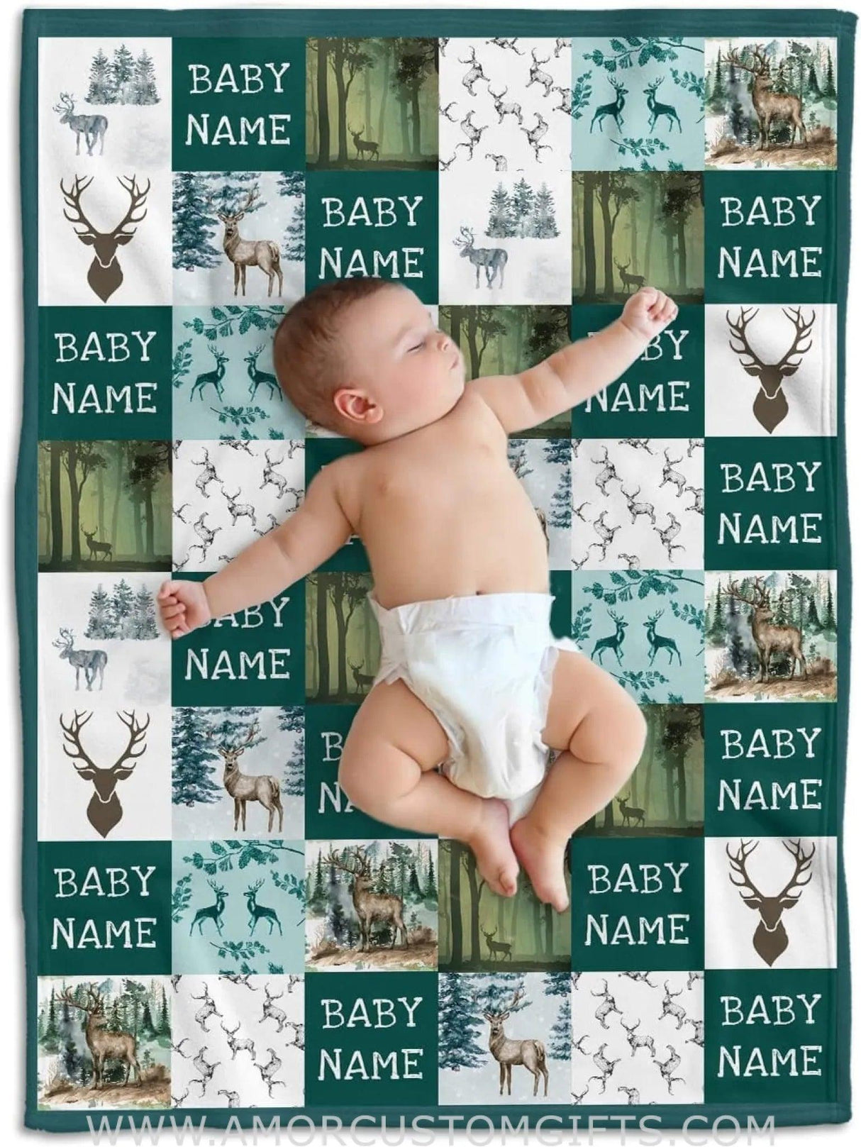 Blankets Personalized Name Baby Blanket - Woodland Deer Blanket - Fleece Blanket for Baby Boy- Baby Boy Blanket Name for Newborn