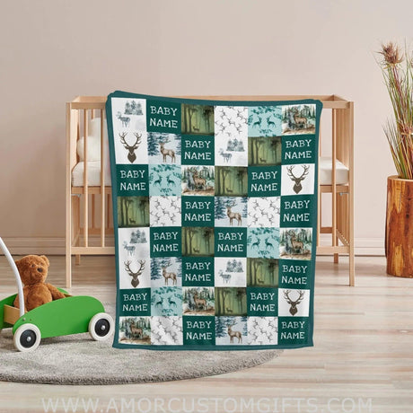 Blankets Personalized Name Baby Blanket - Woodland Deer Blanket - Fleece Blanket for Baby Boy- Baby Boy Blanket Name for Newborn