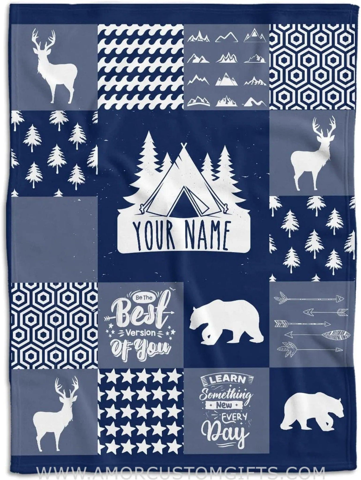 Blankets Personalized Name Baby Blanket, Woodland Nursery Blanket, Deer Bear Woodland Baby Blanket Boy