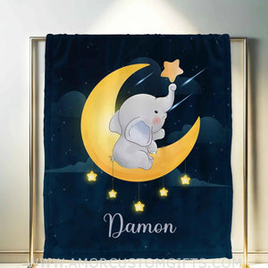 Blankets Personalized Name Baby Elephant Moon Navy Girl Boy Blanket