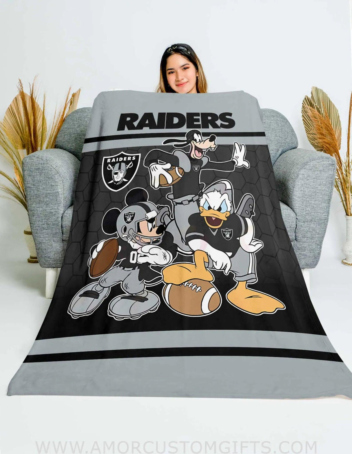 Blankets Personalized Name Raiders Mickey Black Boy Blanket