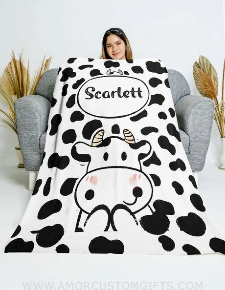 Blankets Personalized Name Cow Baby Blanket