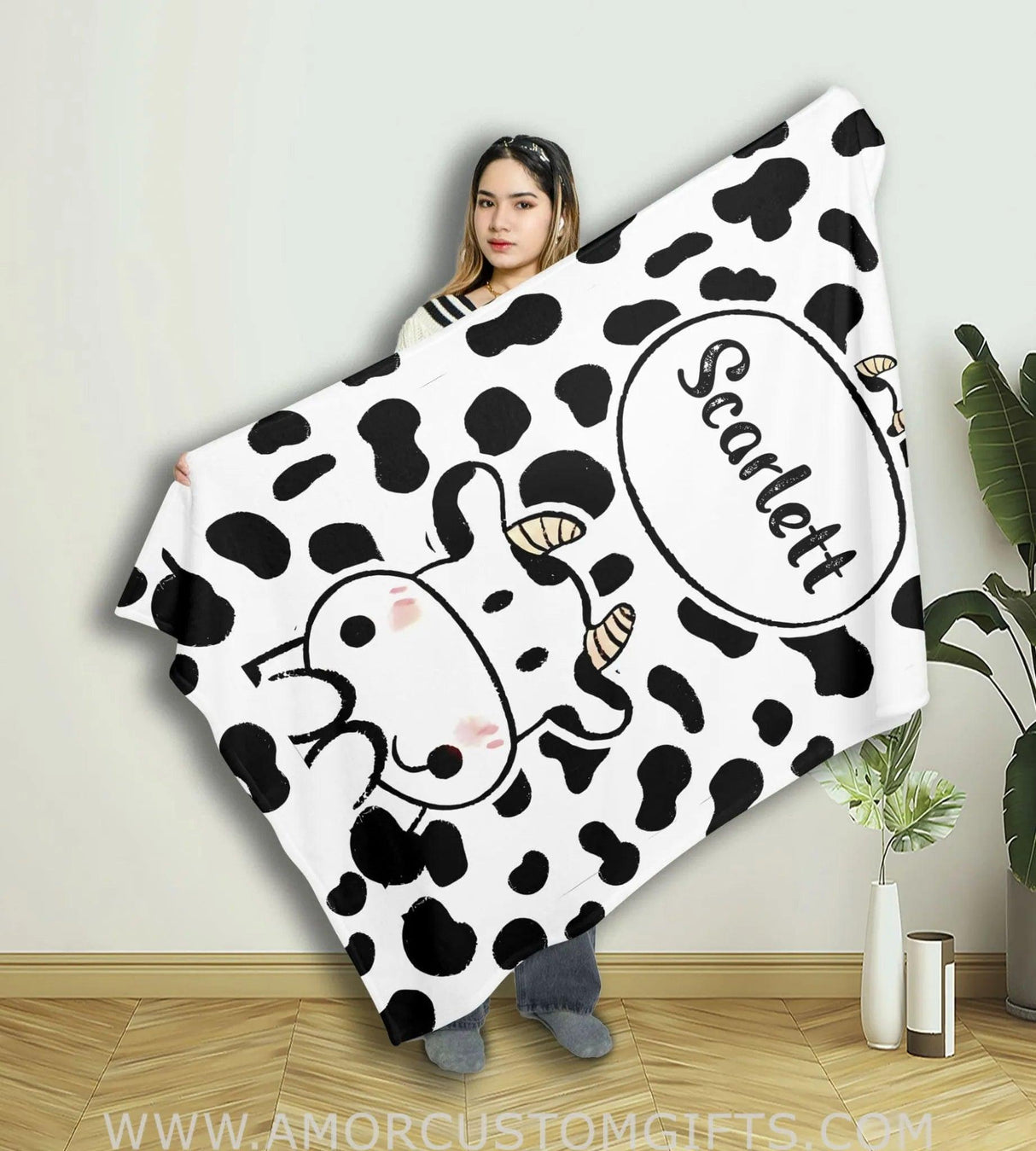 Blankets Personalized Name Cow Baby Blanket