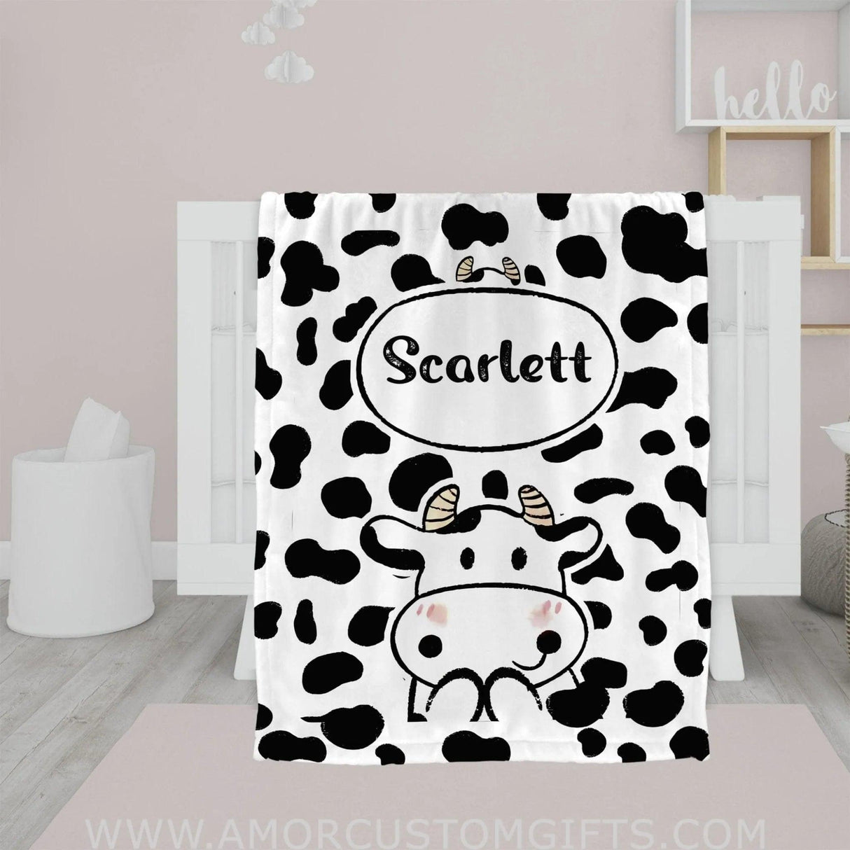 Blankets Personalized Name Cow Baby Blanket