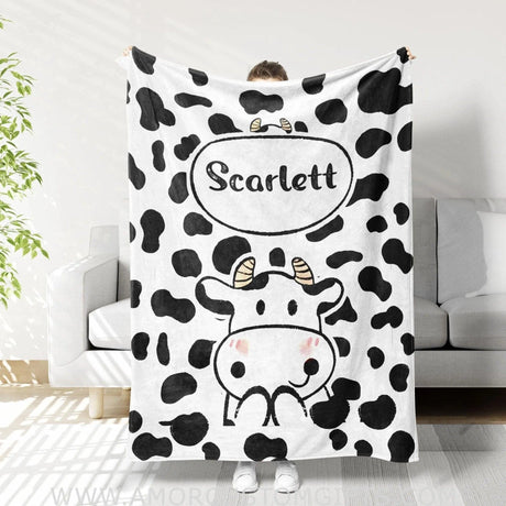 Blankets Personalized Name Cow Baby Blanket