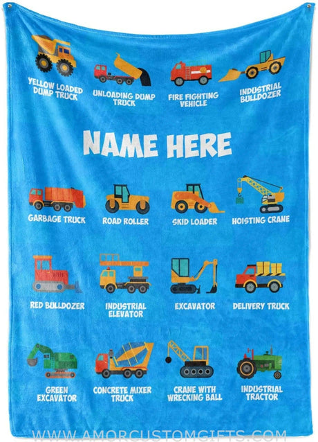 Blankets Personalized Name Dump Truck Bulldozer Fleece and Sherpa Throw Blankets, Construction Tonka Dump Trucks Tractor Firetruck blanket