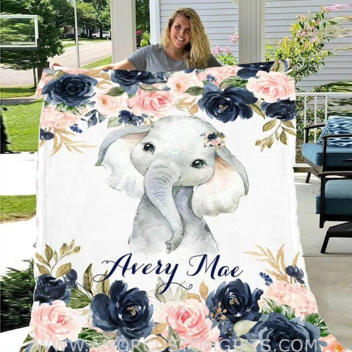 Blankets Personalized Name Elephant Baby Blanket - Blanket for Baby - Floral Fleece Blanket for Baby Girl