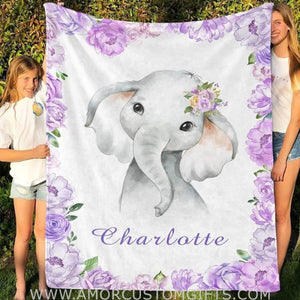 Blankets Personalized Name Elephant Baby Blanket - Blanket for Baby - Floral Fleece Blanket for Baby Girl