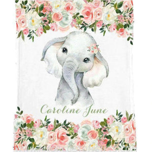 Blankets Personalized Name Elephant Baby Blanket - Blanket for Baby - Floral Fleece Blanket for Baby Girl