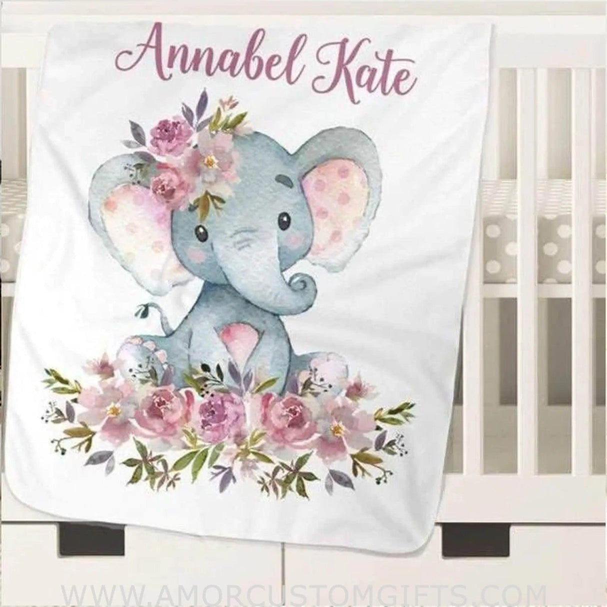 Blankets Personalized Name Elephant Baby Blanket - Blanket for Baby - Floral Fleece Blanket for Baby Girl