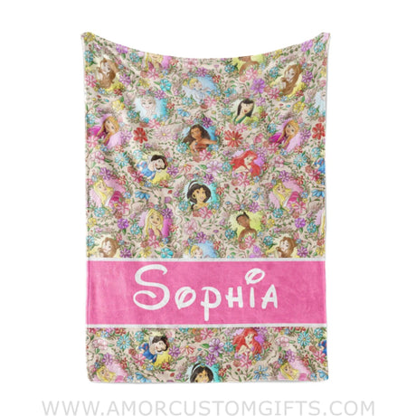 Blanket Personalized Name Floral Disney Princess Blanket, Baby Princess Fleece Blankets, Gift For Baby Girl