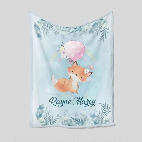 Blankets Personalized Name Fox Flower Blanket, Baby Blanket with Name, Best Gift for Baby