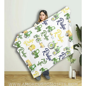 Blankets Personalized Name Green Tractor Blanket