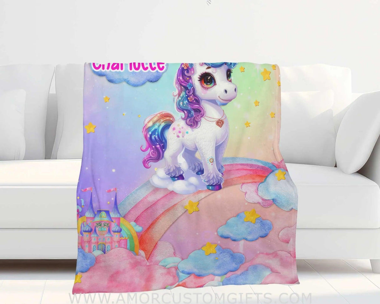 Blanket Personalized Name Little Pony Girl Blanket, Baby Princess Fleece Blankets, Gift For Baby Girl