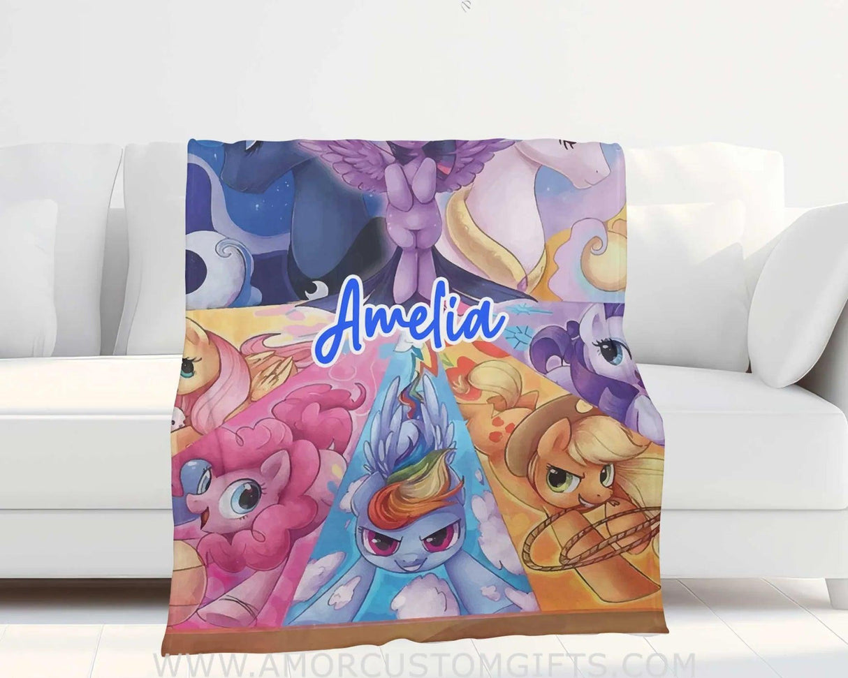 Blanket Personalized Name Little Pony Girl Unicorn Blanket, Baby Princess Fleece Blankets, Gift For Baby Girl