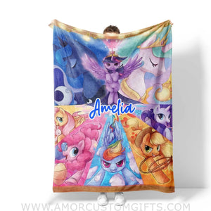 Blanket Personalized Name Little Pony Girl Unicorn Blanket, Baby Princess Fleece Blankets, Gift For Baby Girl