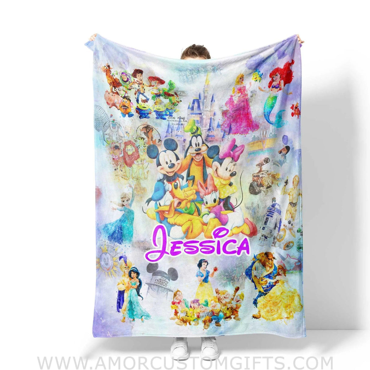 Blanket Personalized Name Disney Multi Princesses Girl Blanket, Baby Princess Fleece Blankets, Gift For Baby Girl