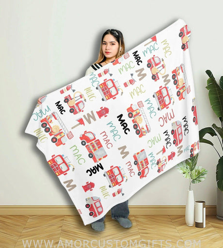 Blankets Personalized Name NC Firetruck Blanket