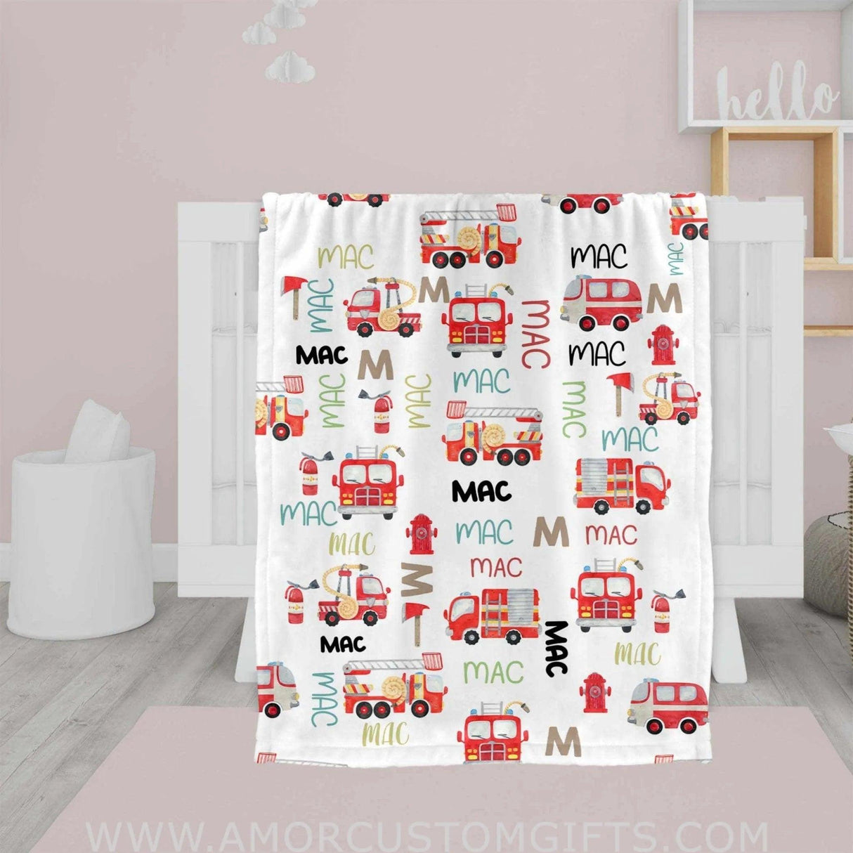 Blankets Personalized Name NC Firetruck Blanket