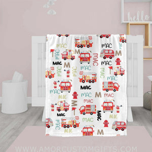 Blankets Personalized Name NC Firetruck Blanket