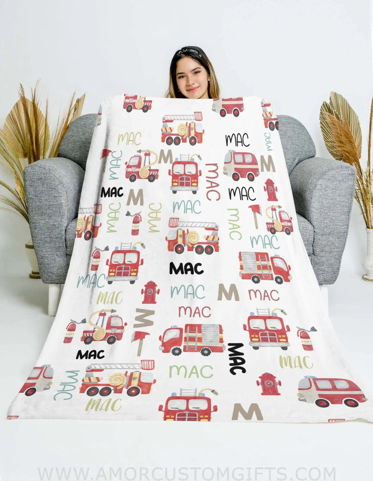 Blankets Personalized Name NC Firetruck Blanket