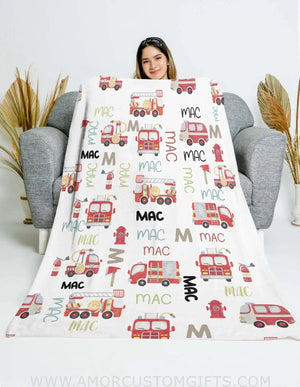 Blankets Personalized Name NC Firetruck Blanket