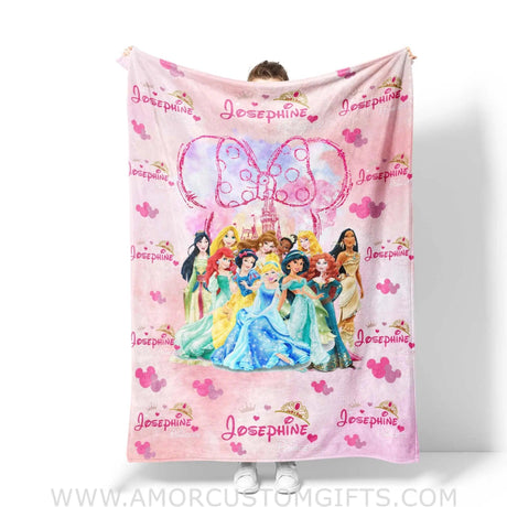 Blanket Personalized Name Disney Princess Girl Blanket, Baby Princess Fleece Blankets, Gift For Baby Girl