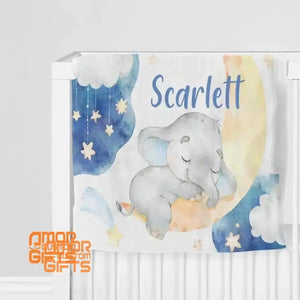 Blankets Personalized name Sleeping Elephant Babyboy With stars blanket, Best Gift for Baby, Newborn