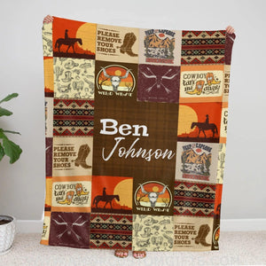 Blankets Personalized Name  Wild West Cowboy Baby Boy Swaddle Blanket, Western Baby Blanket Name Boy, Horse Soft Fleece Blanket