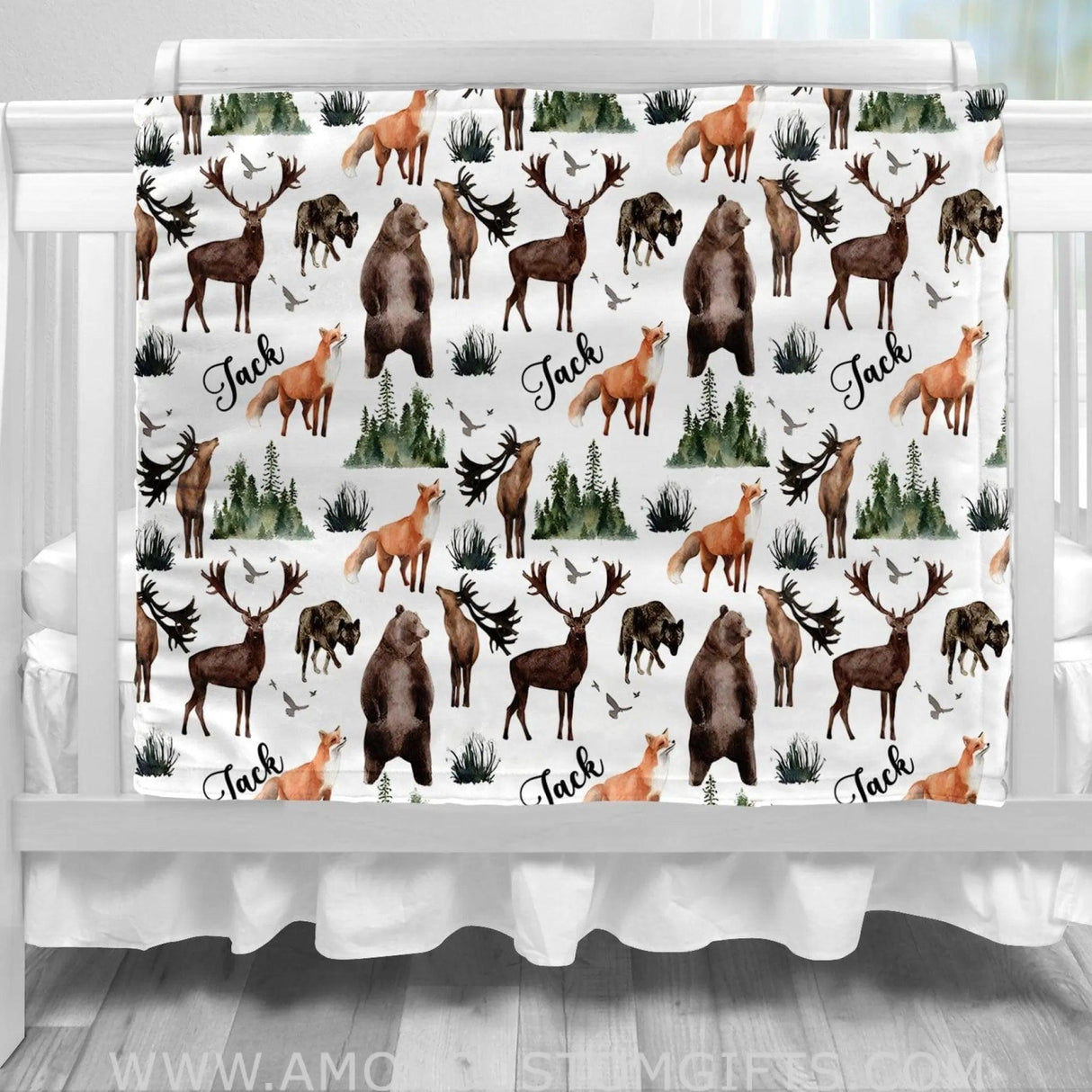 Blankets Personalized Name Woodland Bear Boy Girl Blanket