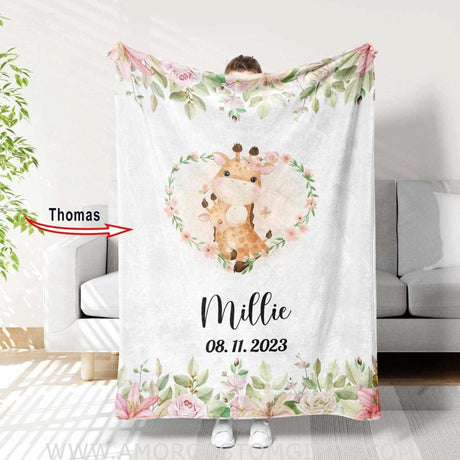 Blankets Personalized Name Woodland Safari Giraffe Boy Girl Blanket