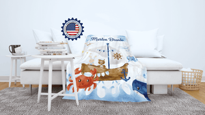 Blankets Personalized Nautica Marine Life Blanket, Custom Name Baby Boys Blanket, Nursery Theme Bedding Tapestry