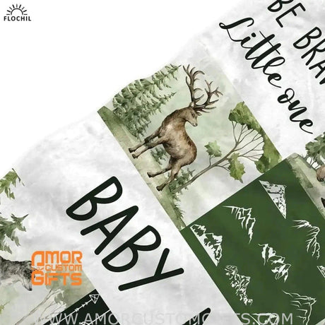 Blankets Personalized Newborn Baby Woodland Patchwork Blanket | Custom Name Baby Woodland Deer Blanket, Baby Shower Gift